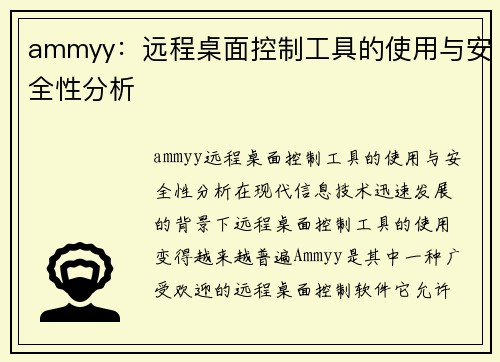 ammyy：远程桌面控制工具的使用与安全性分析